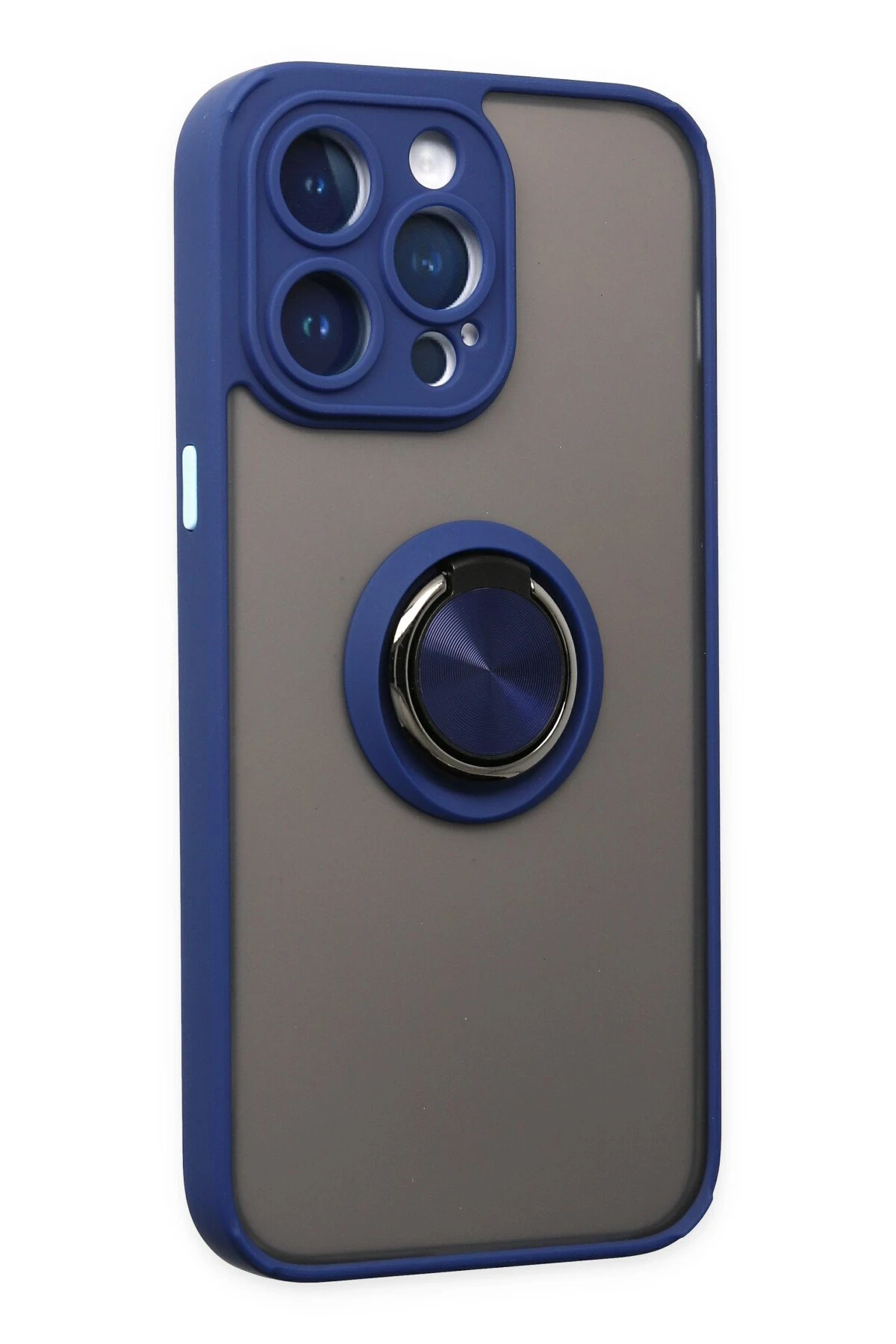 Newface iPhone 14 Pro Max Kılıf Montreal Yüzüklü Silikon Kapak - Lacivert