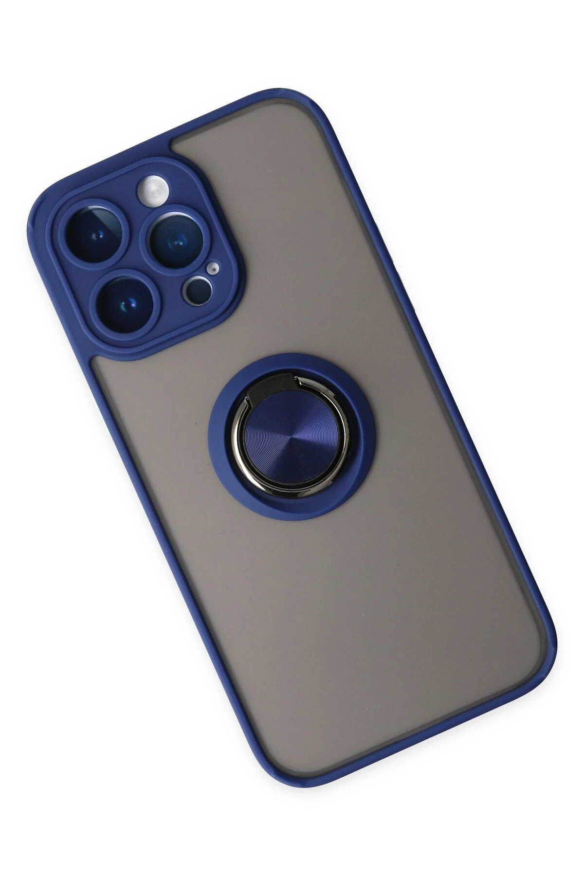 Newface iPhone 14 Pro Max Kılıf Montreal Yüzüklü Silikon Kapak - Lacivert
