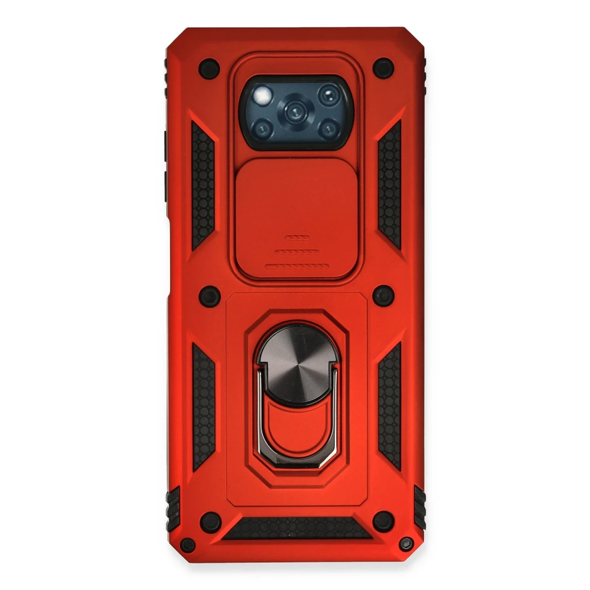 Newface Xiaomi Pocophone X3 Kılıf Pars Lens Yüzüklü Silikon - Kırmızı