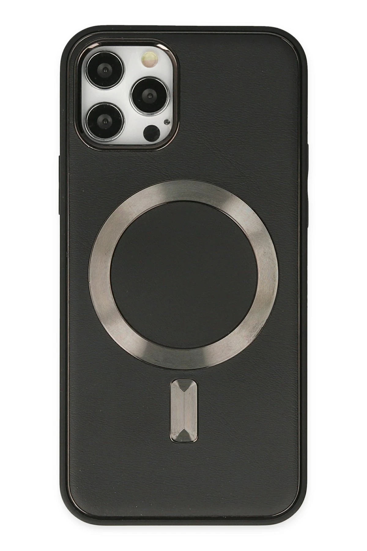 Newface Apple iPhone 12 Pro Max Kılıf Coco Deri Magneticsafe Silikon - Siyah