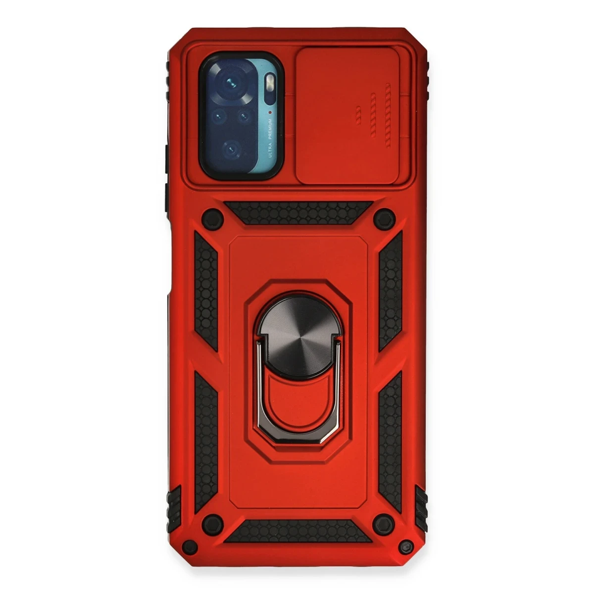 Newface Xiaomi Redmi Note 10 Kılıf Pars Lens Yüzüklü Silikon - Kırmızı