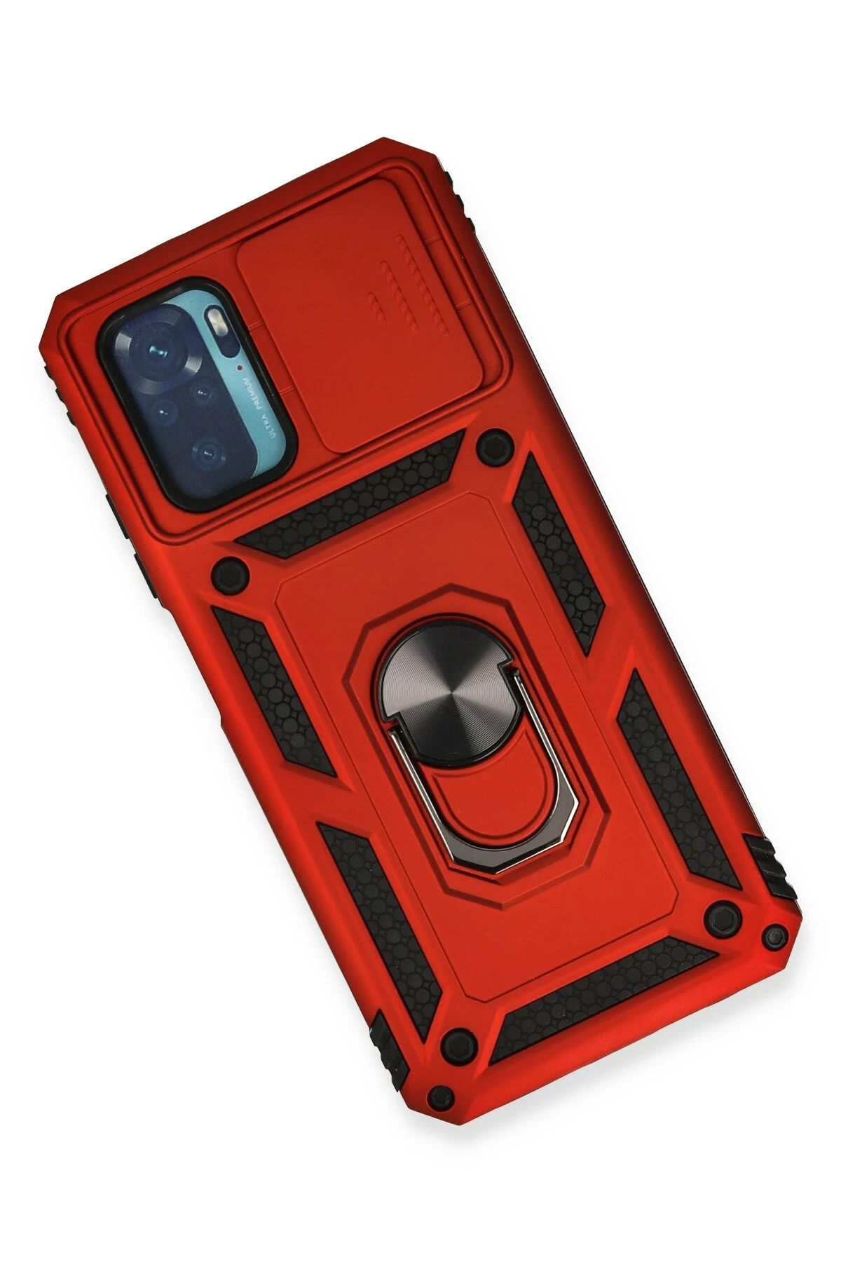 Newface Xiaomi Redmi Note 10 Kılıf Pars Lens Yüzüklü Silikon - Kırmızı