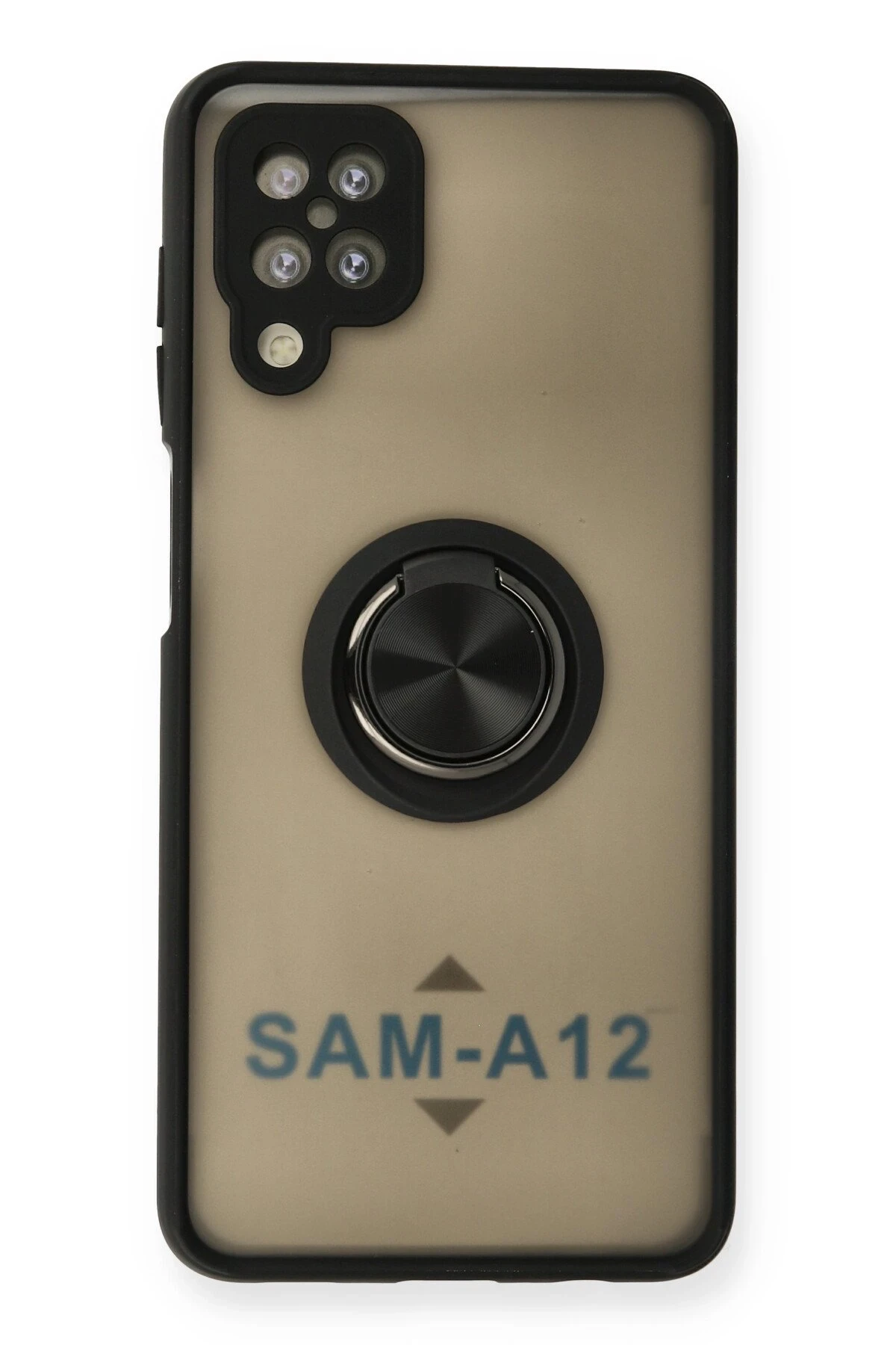Newface Samsung Galaxy A12 Kılıf Montreal Yüzüklü Silikon Kapak - Siyah