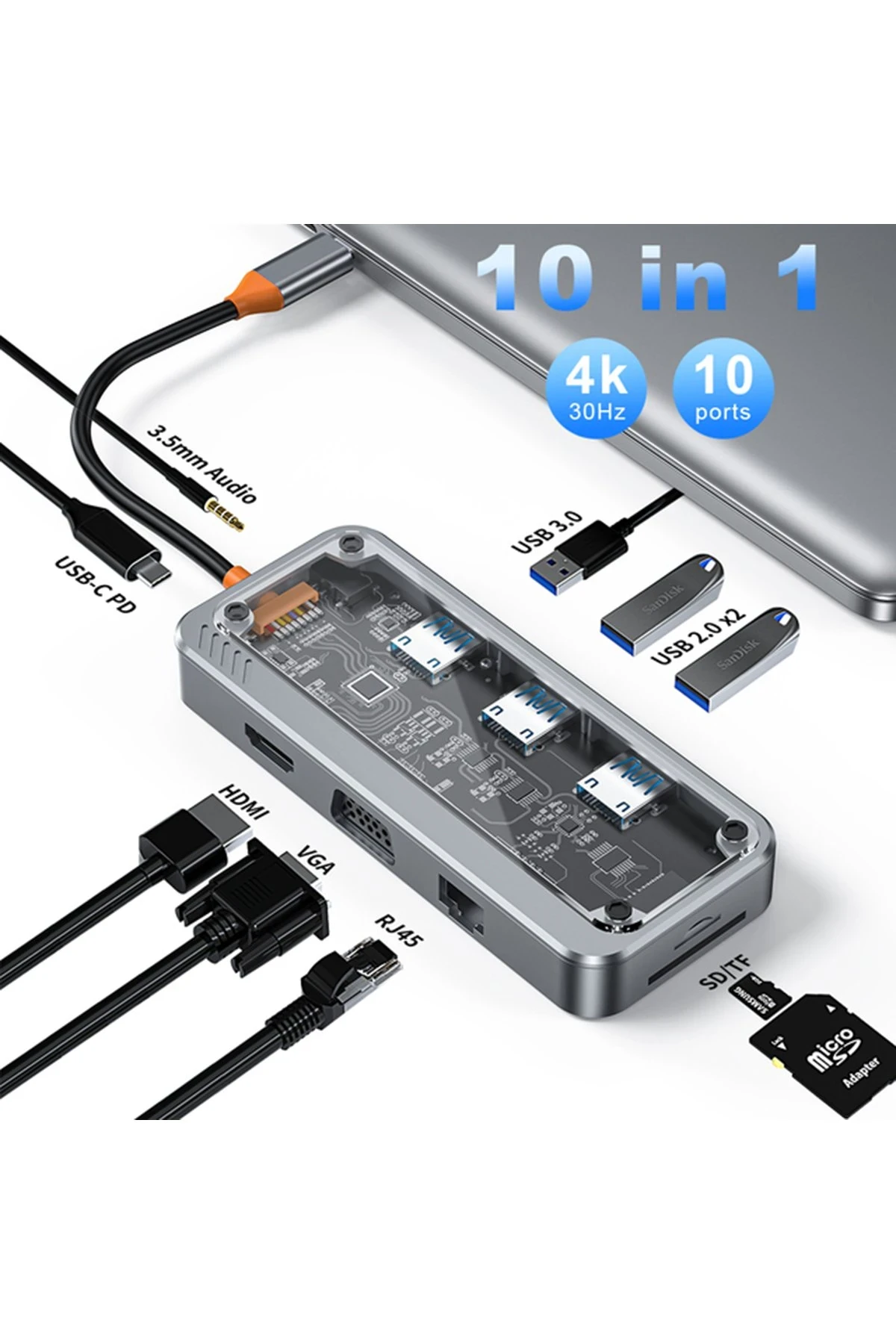Newface Dönüştürücü 10in1 Hub SW10V - Gri — görsel 2