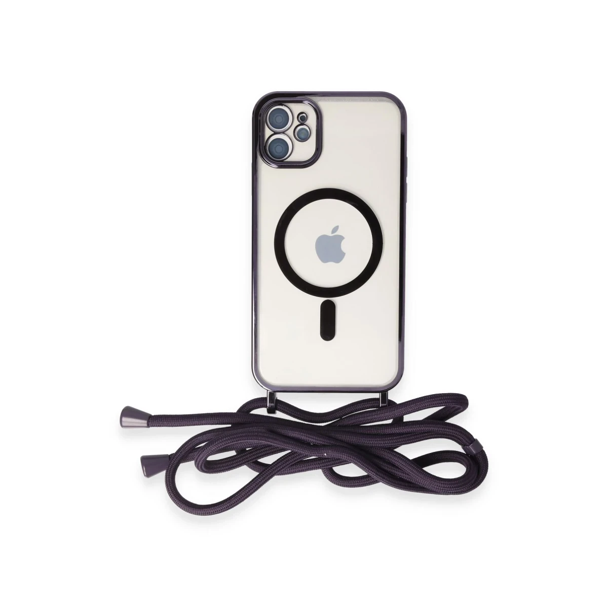 Newface Apple iPhone 11 Kılıf Divo Lazer Askılı Magsafe Kapak - Derin Mor
