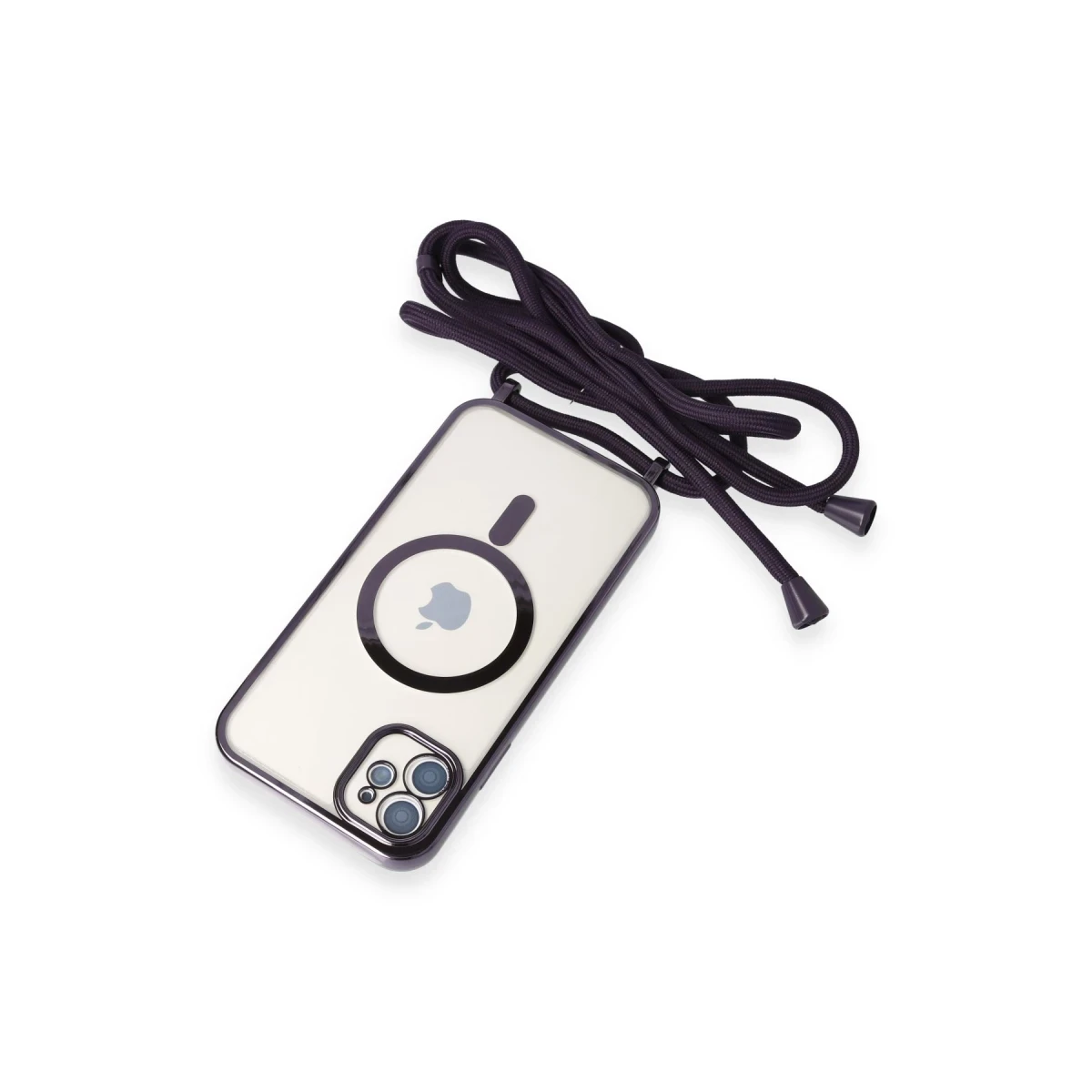 Newface Apple iPhone 11 Kılıf Divo Lazer Askılı Magsafe Kapak - Derin Mor