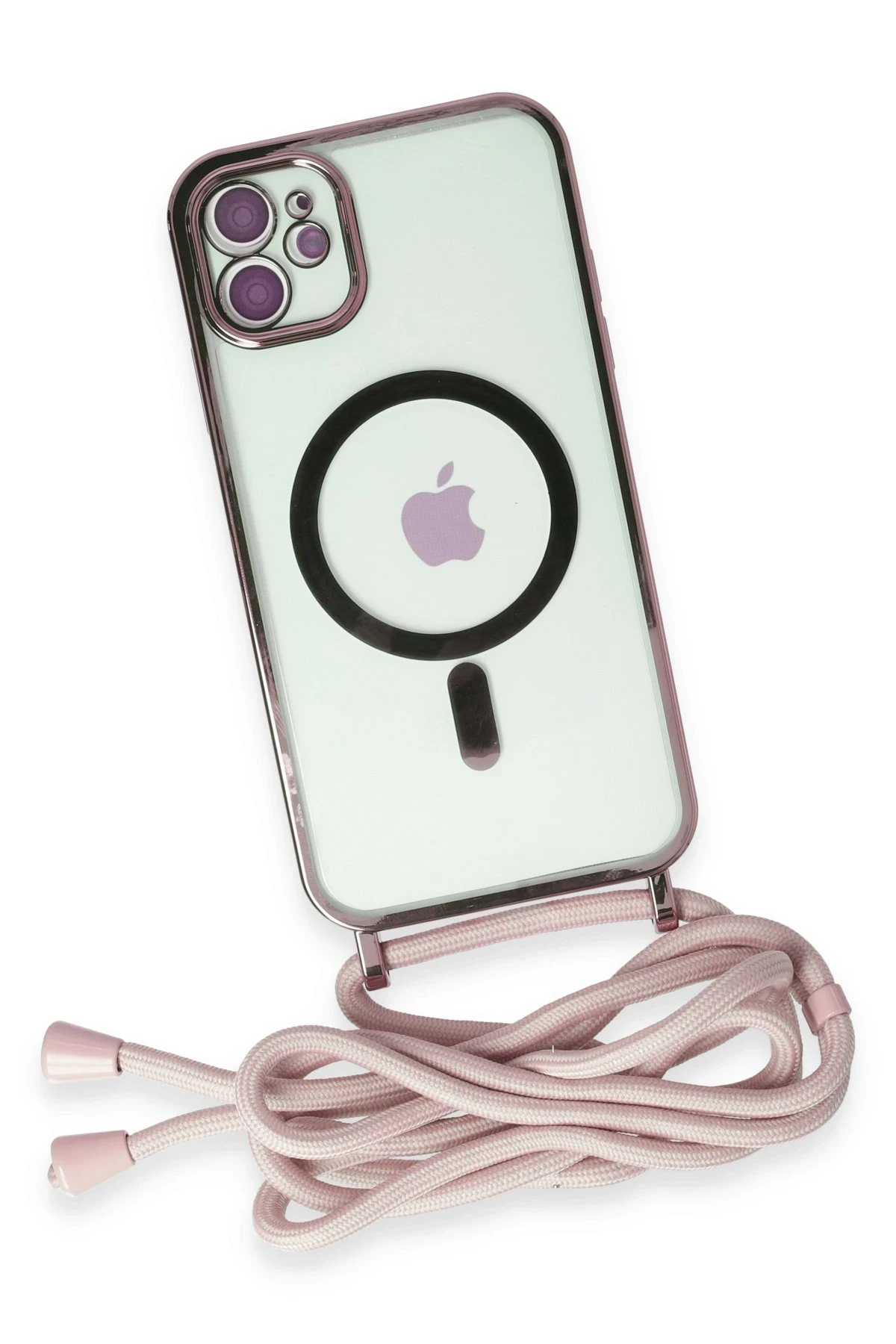 Newface iPhone 11 Kılıf Divo Lazer Askılı Magsafe Kapak - Pembe