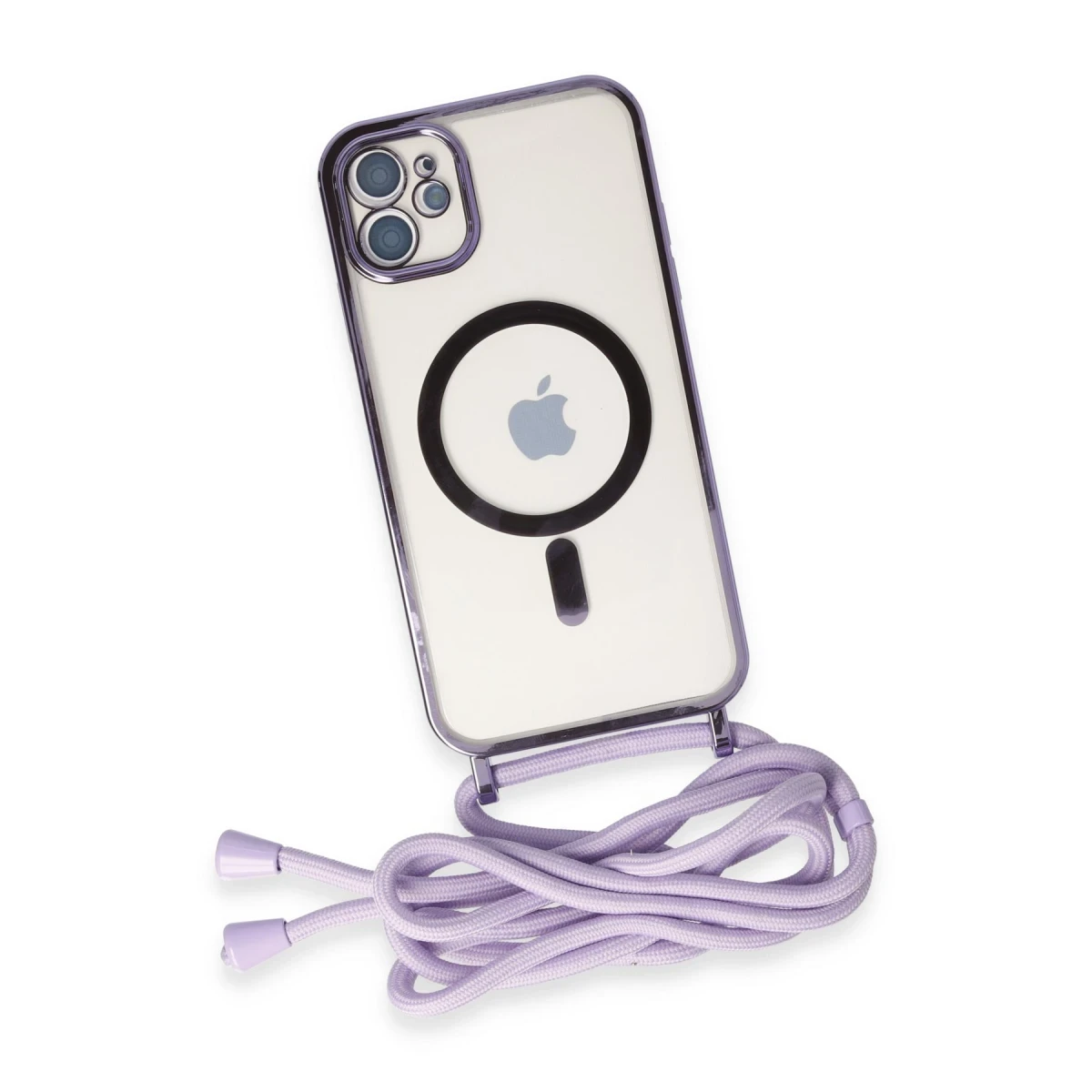 Newface Apple iPhone 11 Kılıf Divo Lazer Askılı Magsafe Kapak - Lila