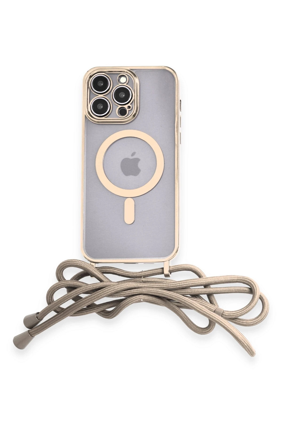 Newface iPhone 12 Pro Max Kılıf Divo Lazer Askılı Magsafe Kapak - Gold