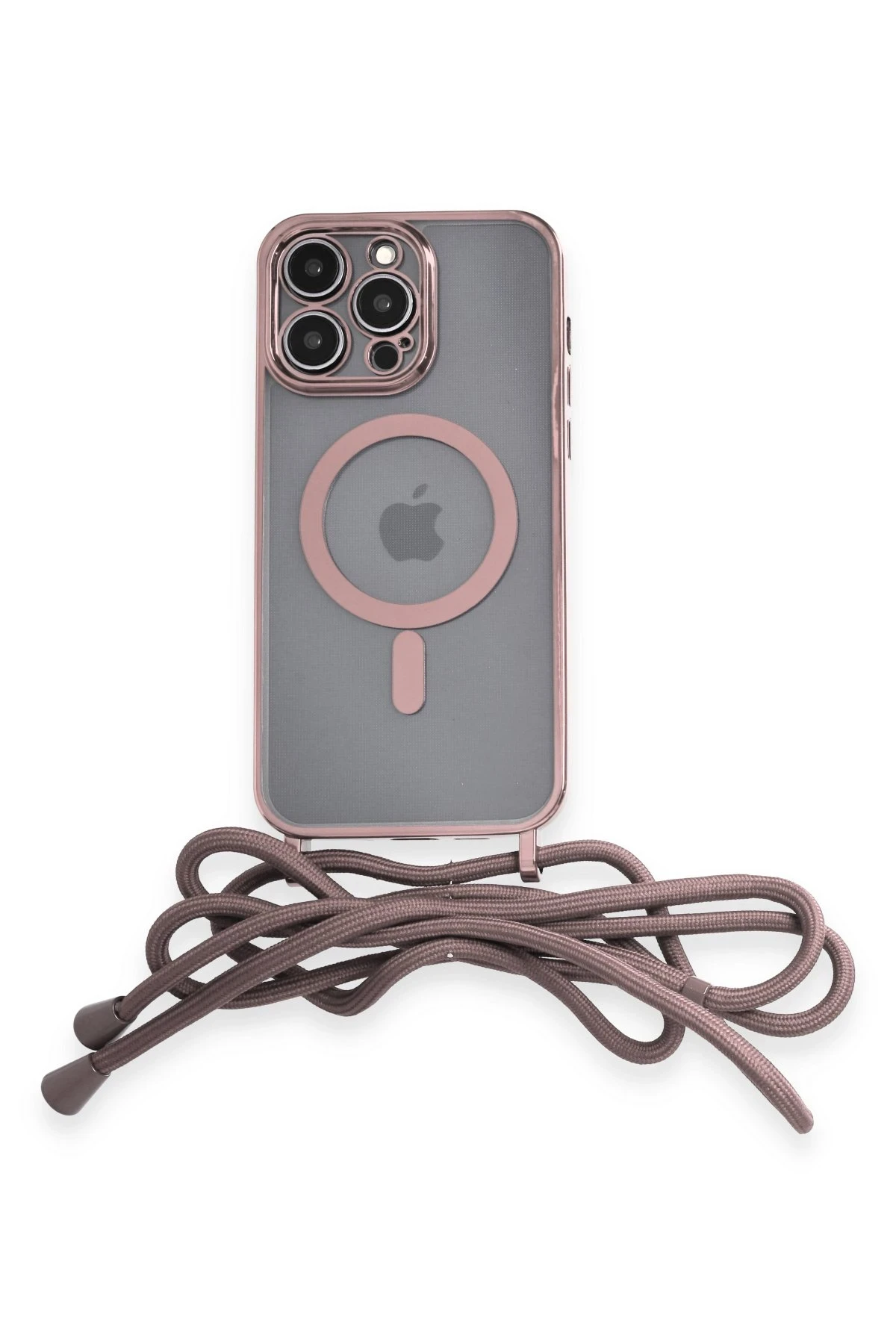 Newface iPhone 12 Pro Max Kılıf Divo Lazer Askılı Magsafe Kapak - Pembe