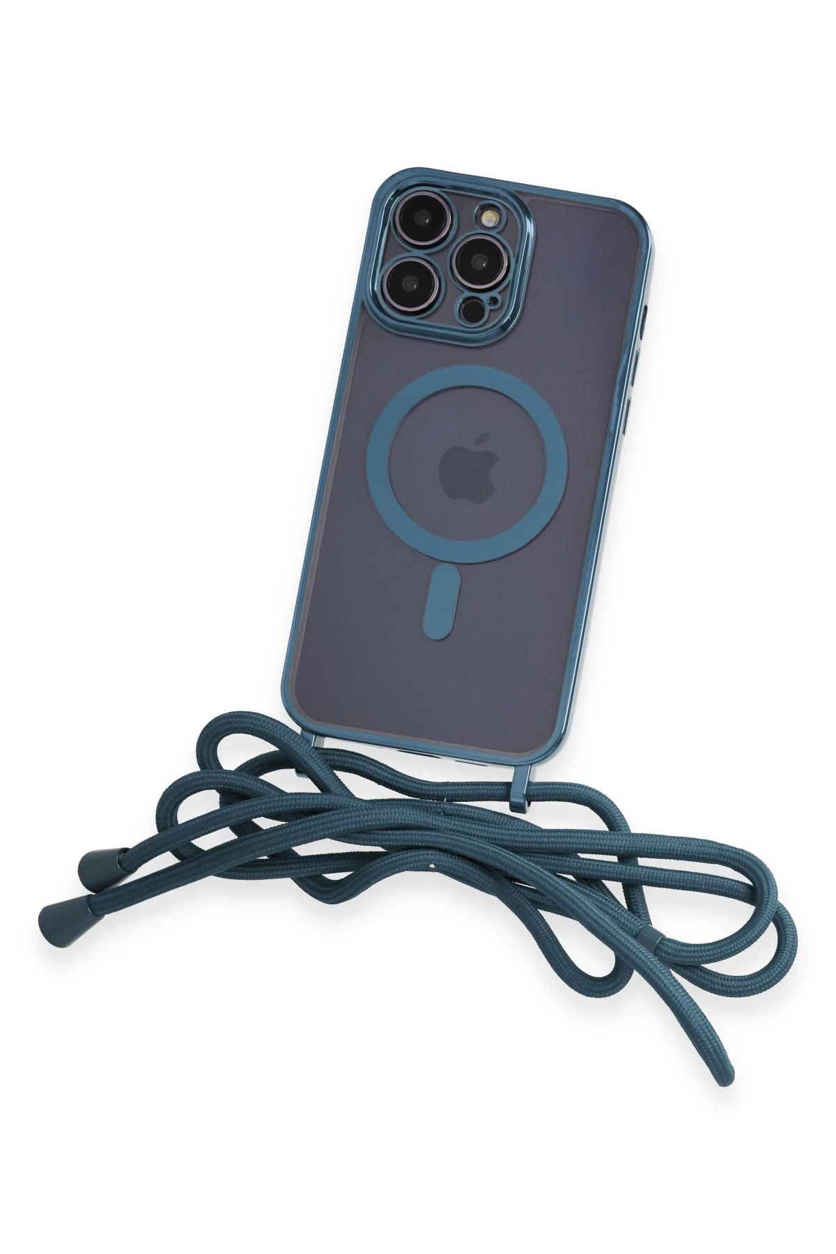 Newface iPhone 12 Pro Max Kılıf Divo Lazer Askılı Magsafe Kapak - Sierra Blue