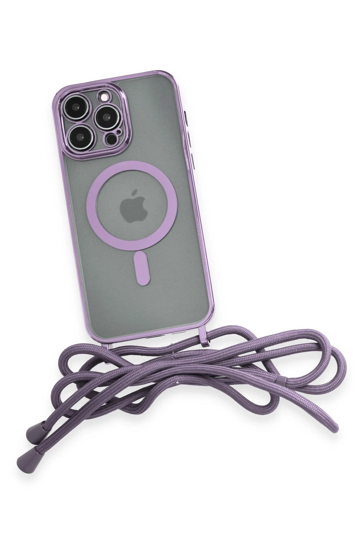 Newface iPhone 12 Pro Max Kılıf Divo Lazer Askılı Magsafe Kapak - Lila