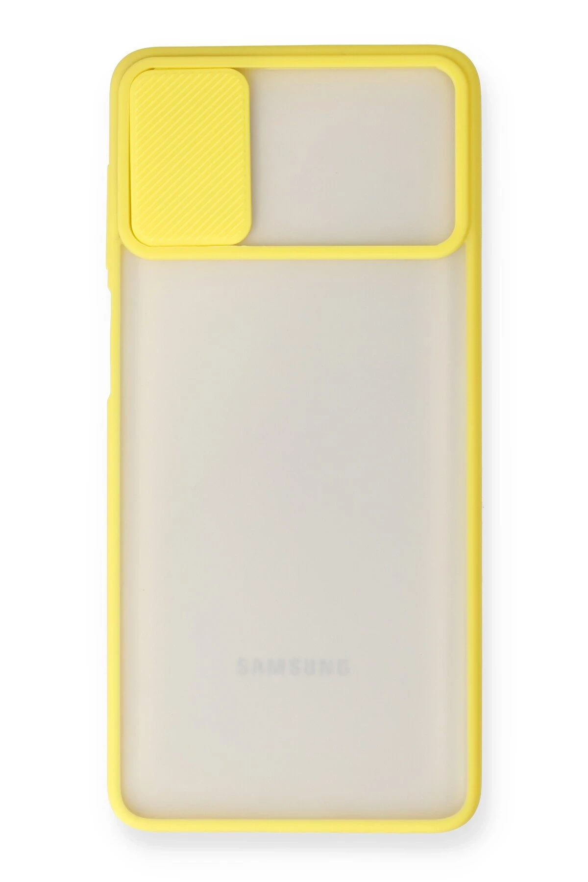 Newface Samsung Galaxy M51 Kılıf Palm Buzlu Kamera Sürgülü Silikon - Sarı