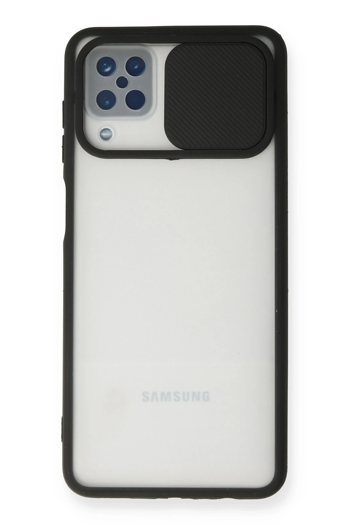 Newface Samsung Galaxy A12 Kılıf Palm Buzlu Kamera Sürgülü Silikon - Siyah