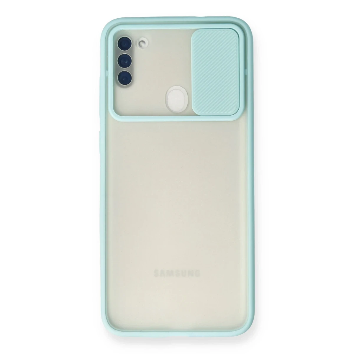 Newface Samsung Galaxy A11 Kılıf Palm Buzlu Kamera Sürgülü Silikon - Turkuaz