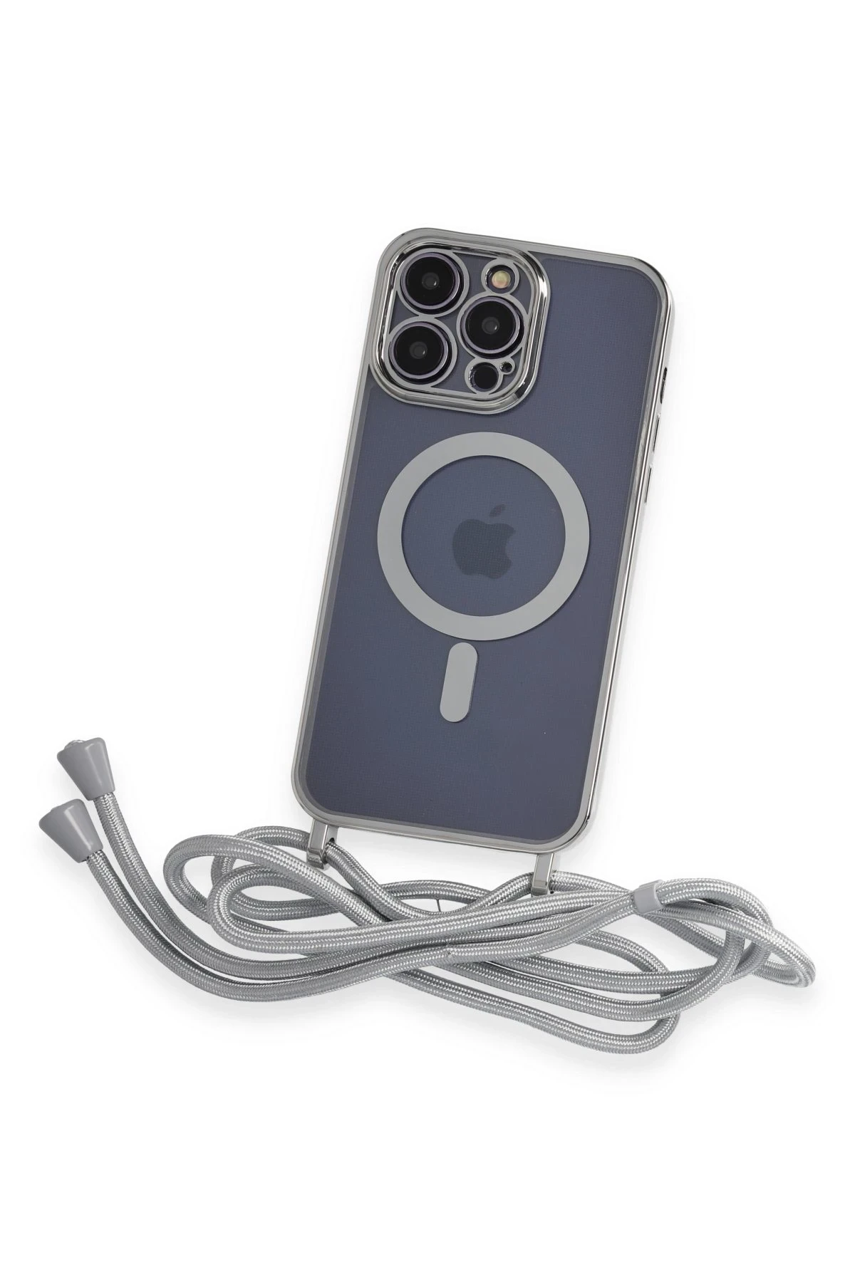 Newface iPhone 13 Pro Max Kılıf Divo Lazer Askılı Magsafe Kapak - Gümüş