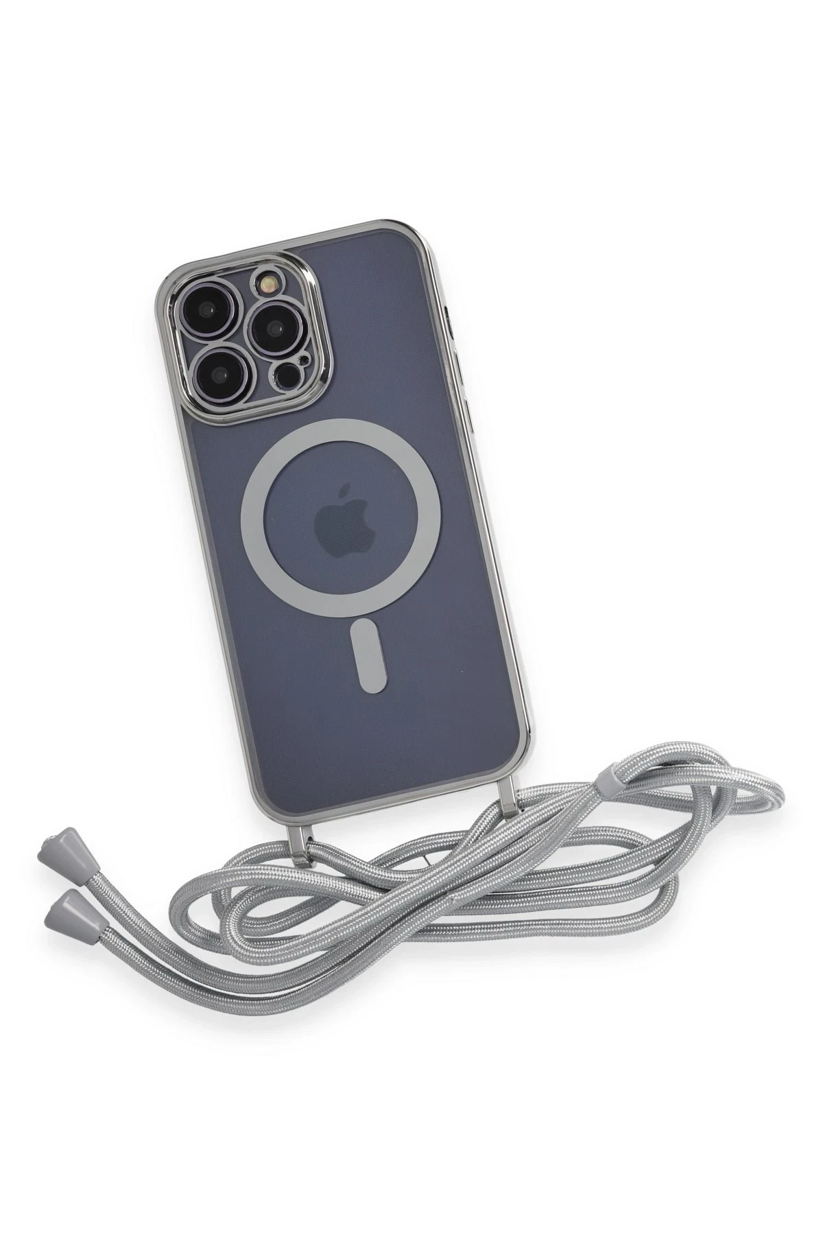 Newface iPhone 13 Pro Max Kılıf Divo Lazer Askılı Magsafe Kapak - Gümüş