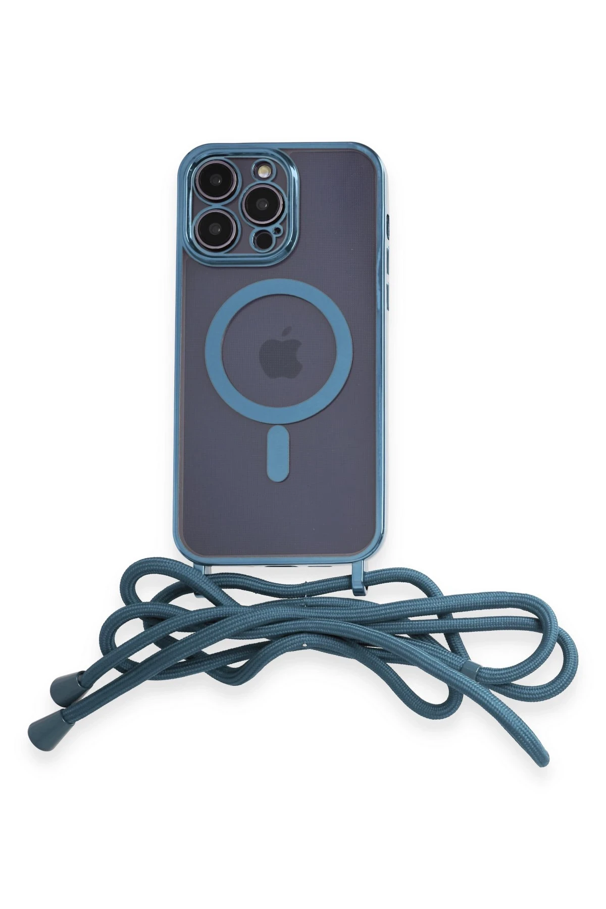 Newface iPhone 13 Pro Max Kılıf Divo Lazer Askılı Magsafe Kapak - Sierra Blue