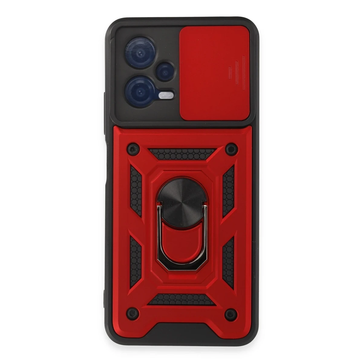 Newface Xiaomi Redmi Note 12 5G Kılıf Pars Lens Yüzüklü Silikon - Kırmızı