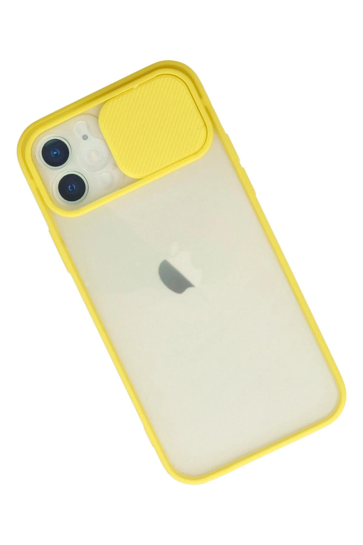 Newface iPhone 12 Kılıf Palm Buzlu Kamera Sürgülü Silikon - Sarı