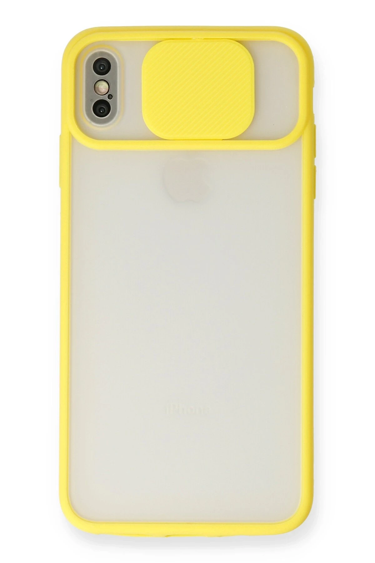 Newface iPhone XS Max Kılıf Palm Buzlu Kamera Sürgülü Silikon - Sarı