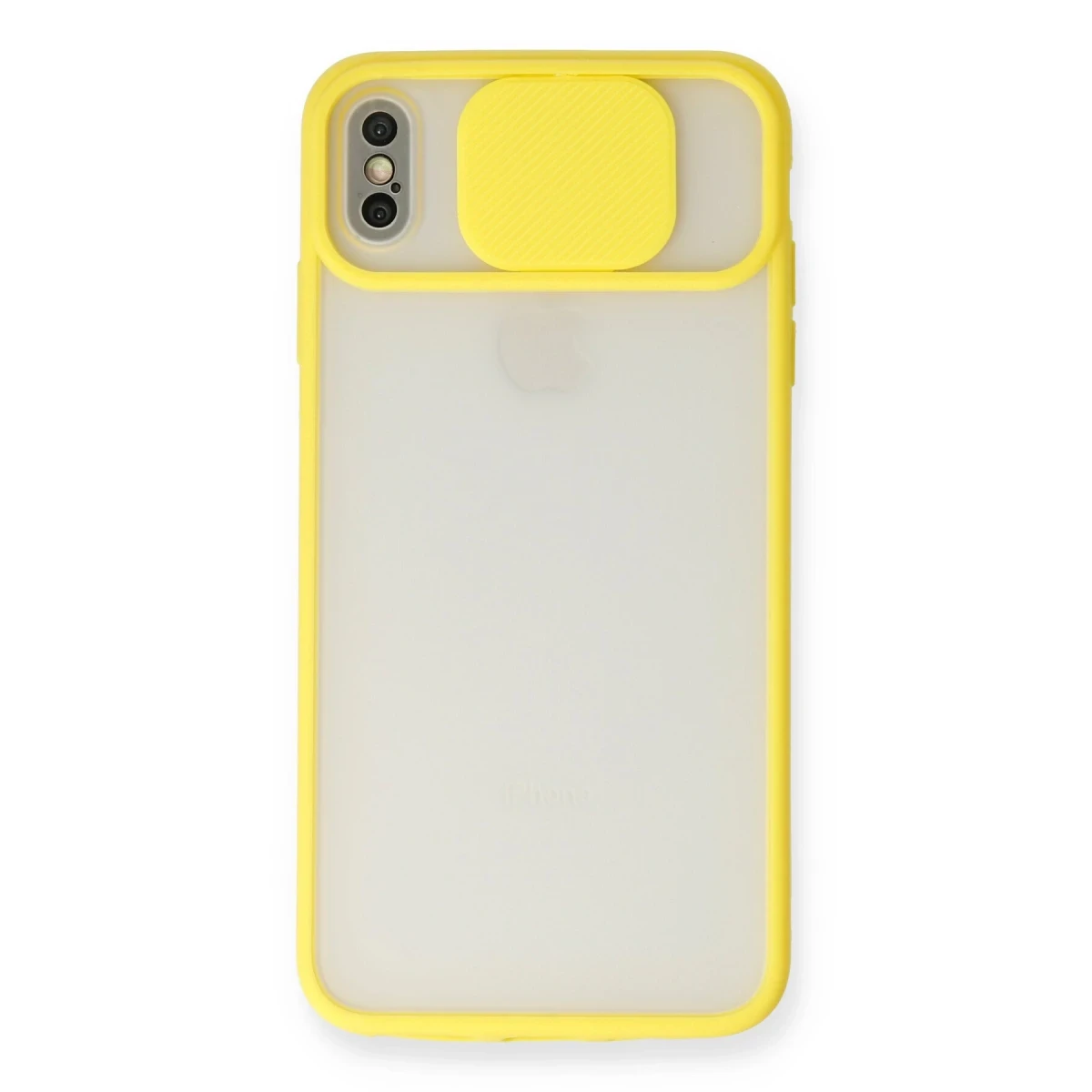 Newface Apple iPhone XS Max Kılıf Palm Buzlu Kamera Sürgülü Silikon - Sarı