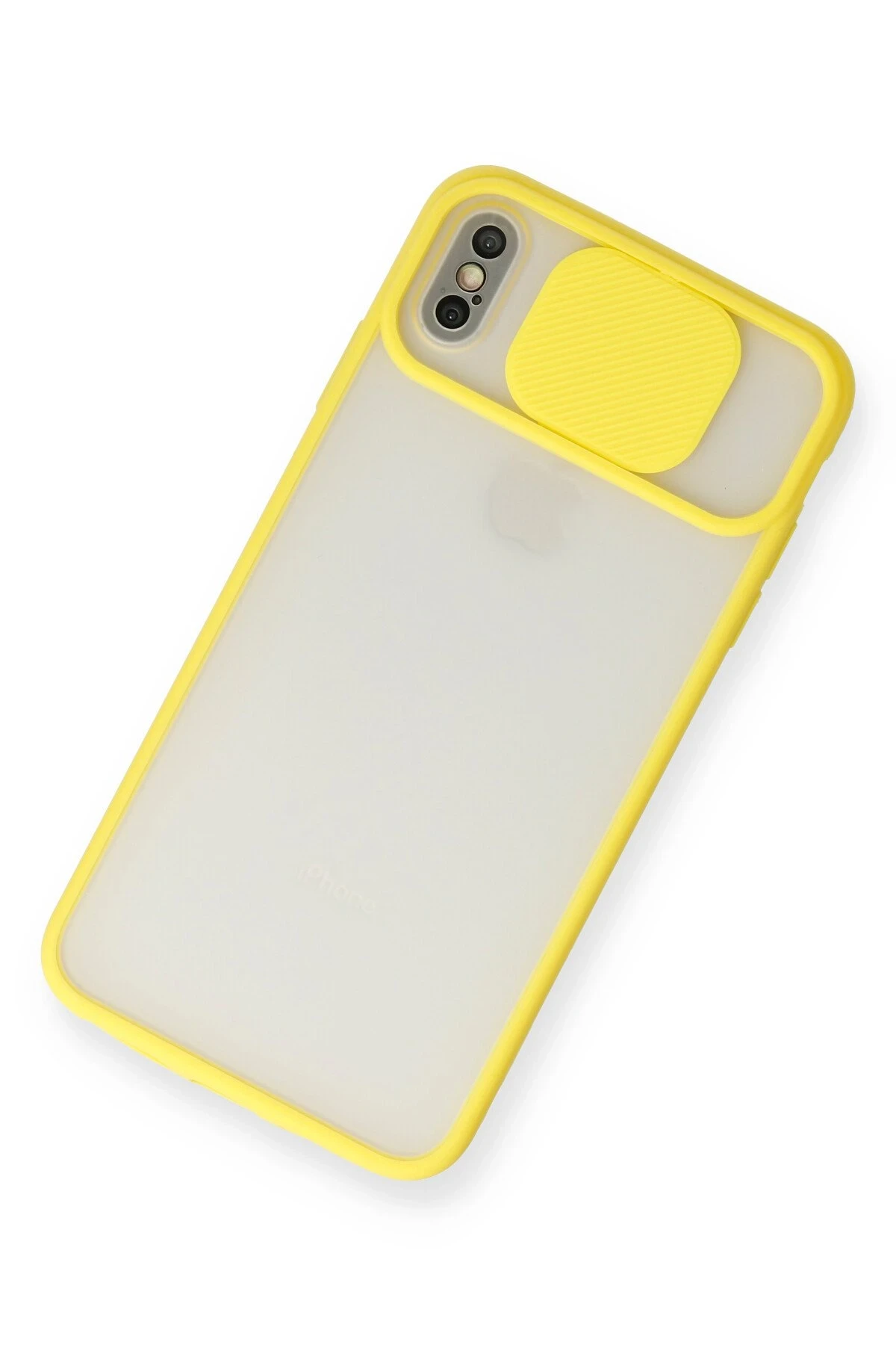Newface iPhone XS Max Kılıf Palm Buzlu Kamera Sürgülü Silikon - Sarı