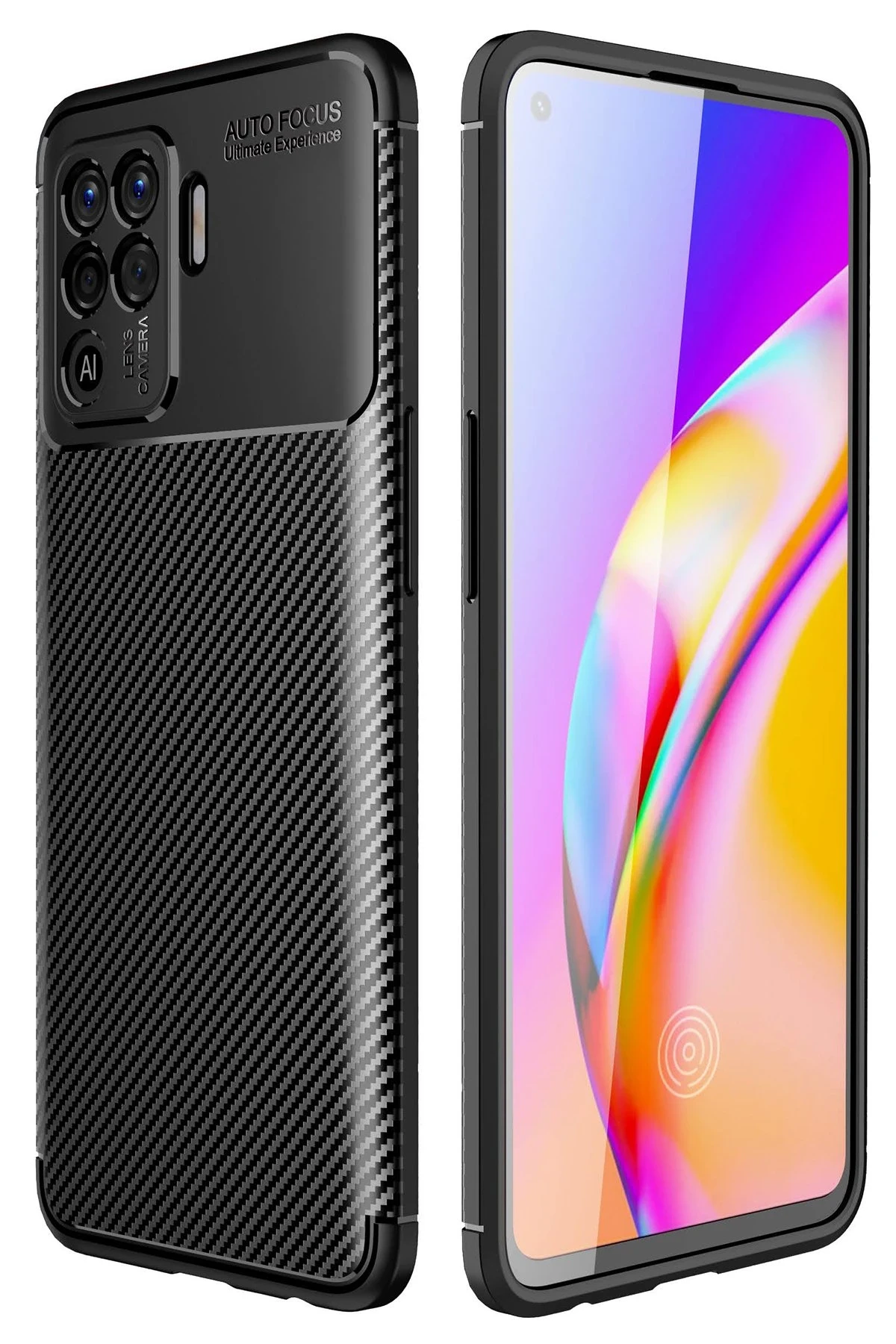 Newface Oppo Reno 5 Lite Kılıf Auto Focus Karbon Kapak - Siyah