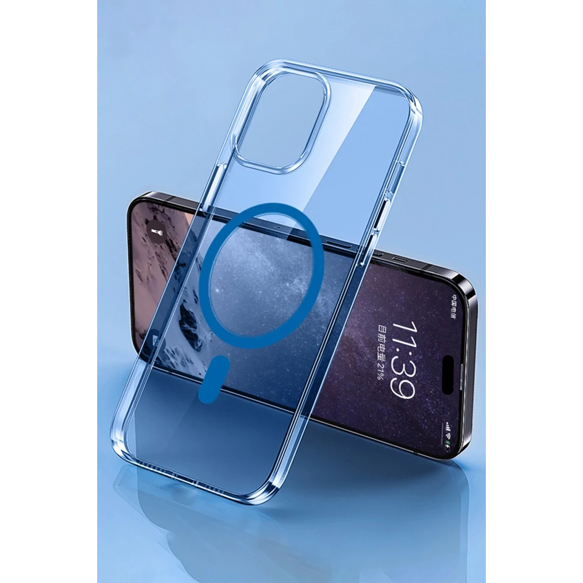 Apple iPhone 14 Pro Kılıf Tron Şeffaf Magsafe Kapak - Mavi