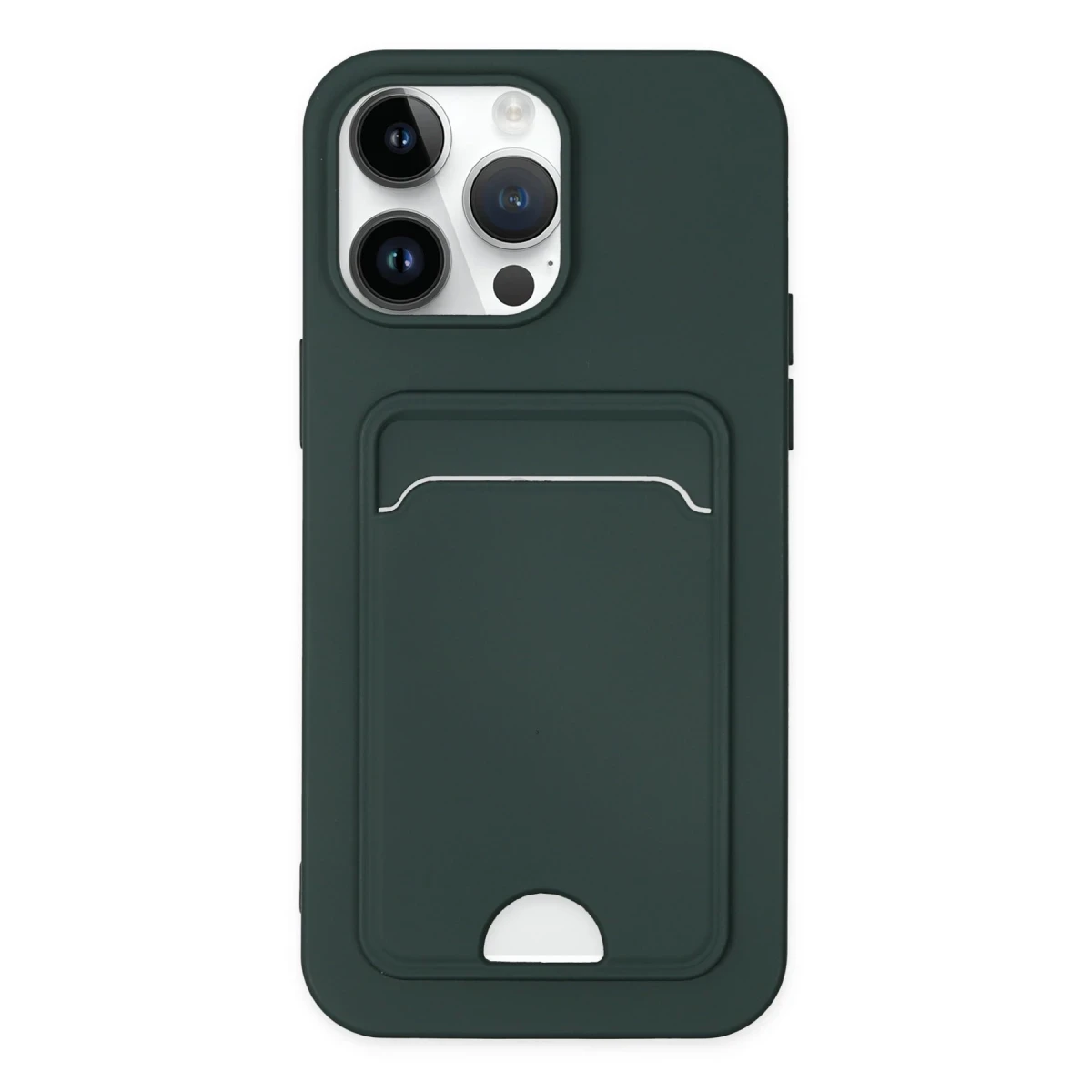 Newface Apple iPhone 14 Pro Kılıf Kelvin Kartvizitli Silikon - Koyu Yeşil