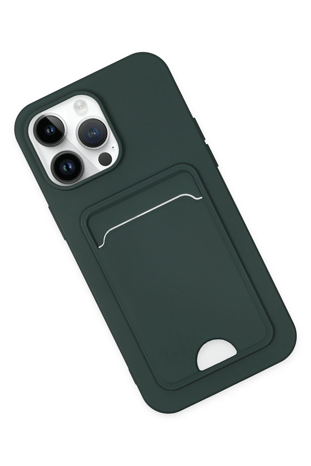 Newface iPhone 14 Pro Kılıf Kelvin Kartvizitli Silikon - Koyu Yeşil
