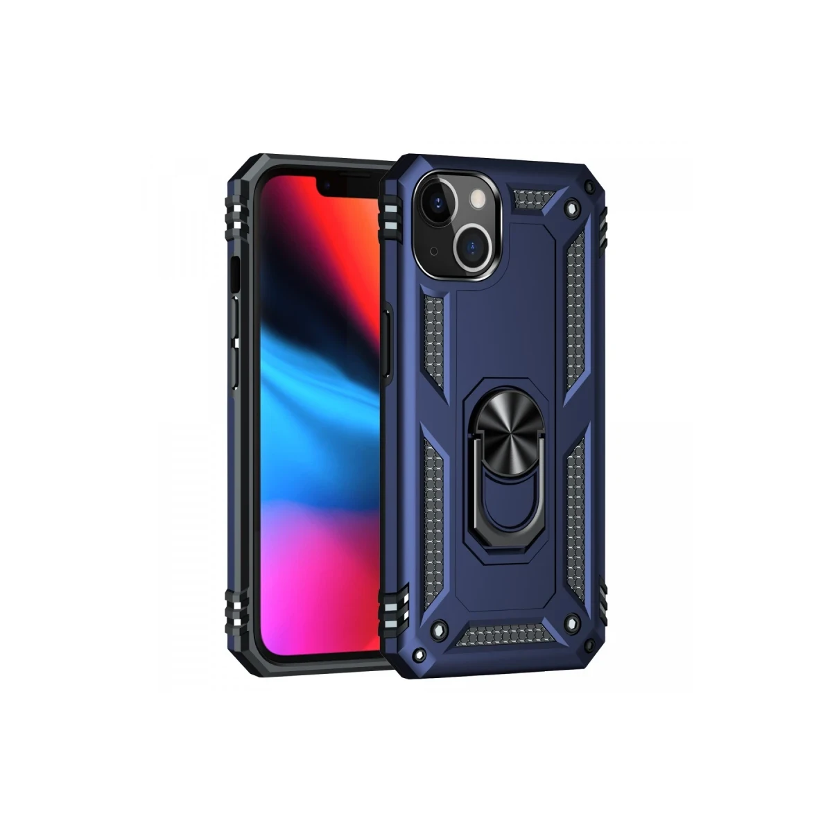 Newface Apple iPhone 14 Kılıf Sofya Yüzüklü Silikon Kapak - Lacivert