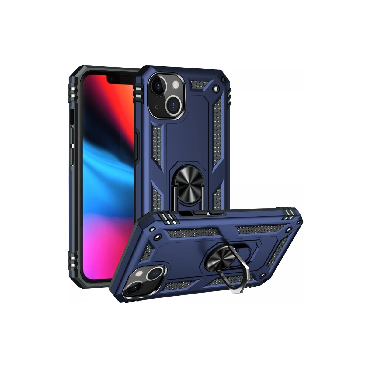 Newface Apple iPhone 14 Kılıf Sofya Yüzüklü Silikon Kapak - Lacivert