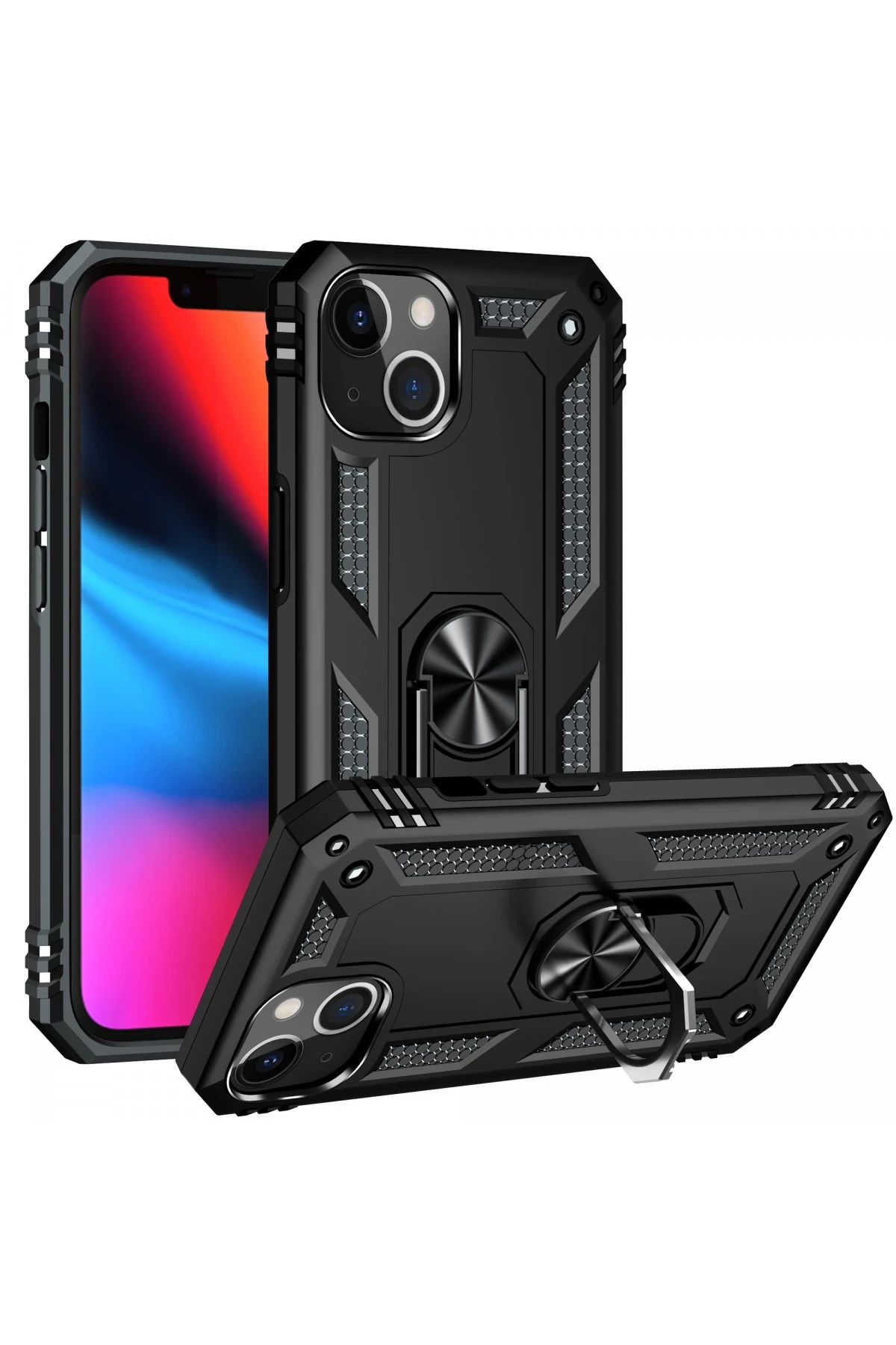 Newface iPhone 14 Plus Kılıf Sofya Yüzüklü Silikon Kapak - Siyah