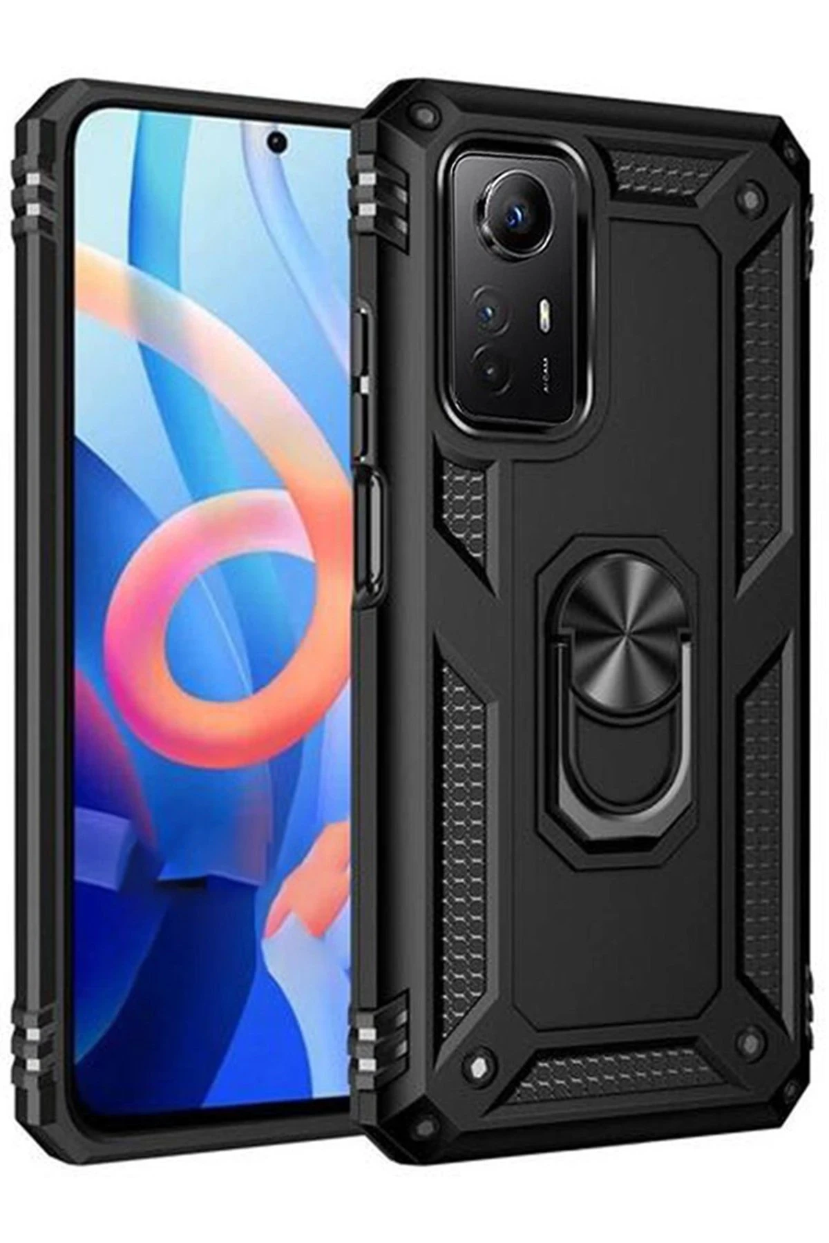 Newface Xiaomi Redmi Note 12S Kılıf Sofya Yüzüklü Silikon Kapak - Siyah