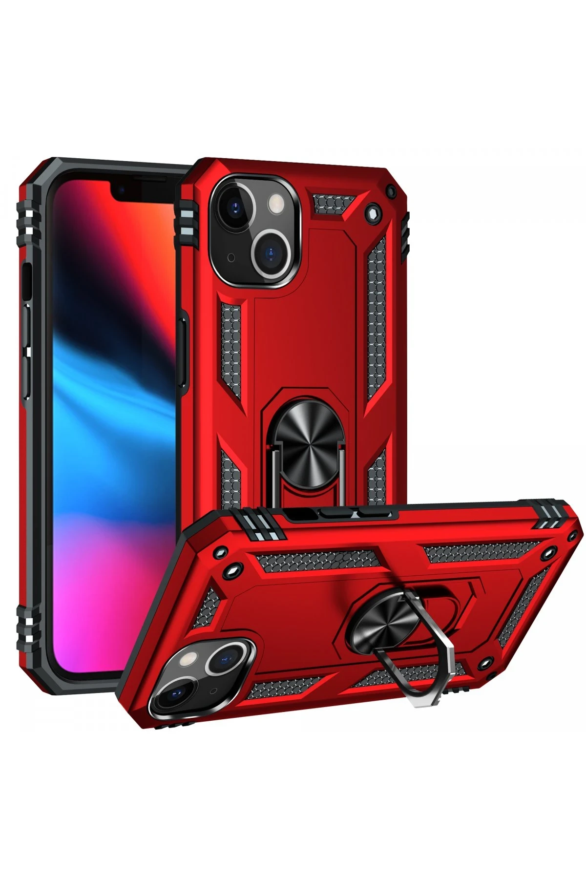 Newface iPhone 14 Plus Kılıf Sofya Yüzüklü Silikon Kapak - Kırmızı