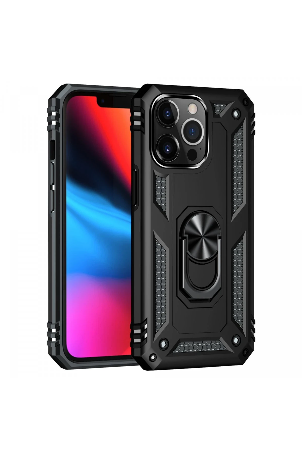 Newface Apple iPhone 14 Pro Max Kılıf Sofya Yüzüklü Silikon Kapak - Siyah