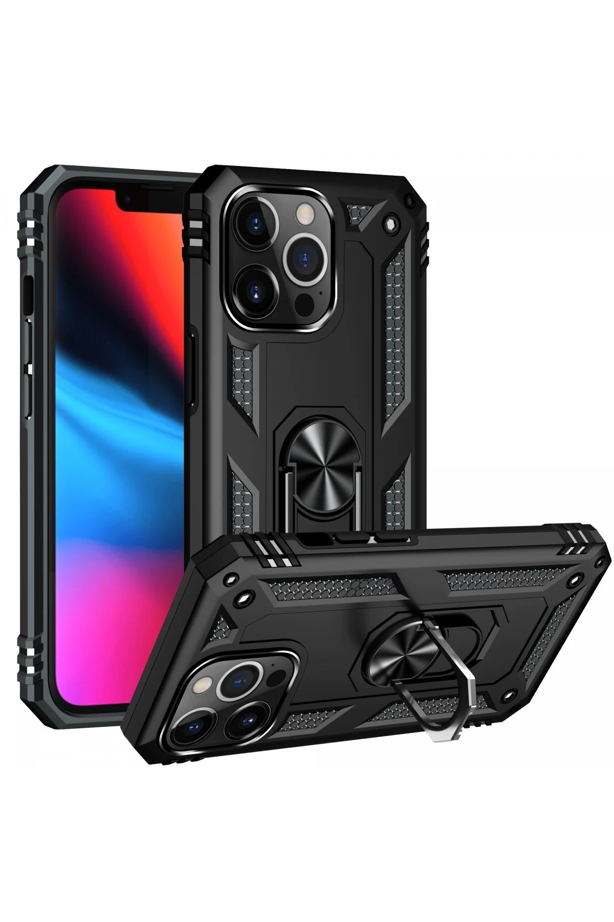 Newface Apple iPhone 14 Pro Max Kılıf Sofya Yüzüklü Silikon Kapak - Siyah — görsel 2
