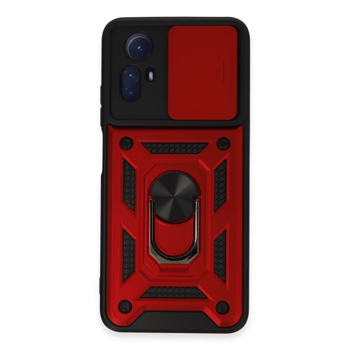 Newface Xiaomi Redmi Note 12S Kılıf Pars Lens Yüzüklü Silikon - Kırmızı