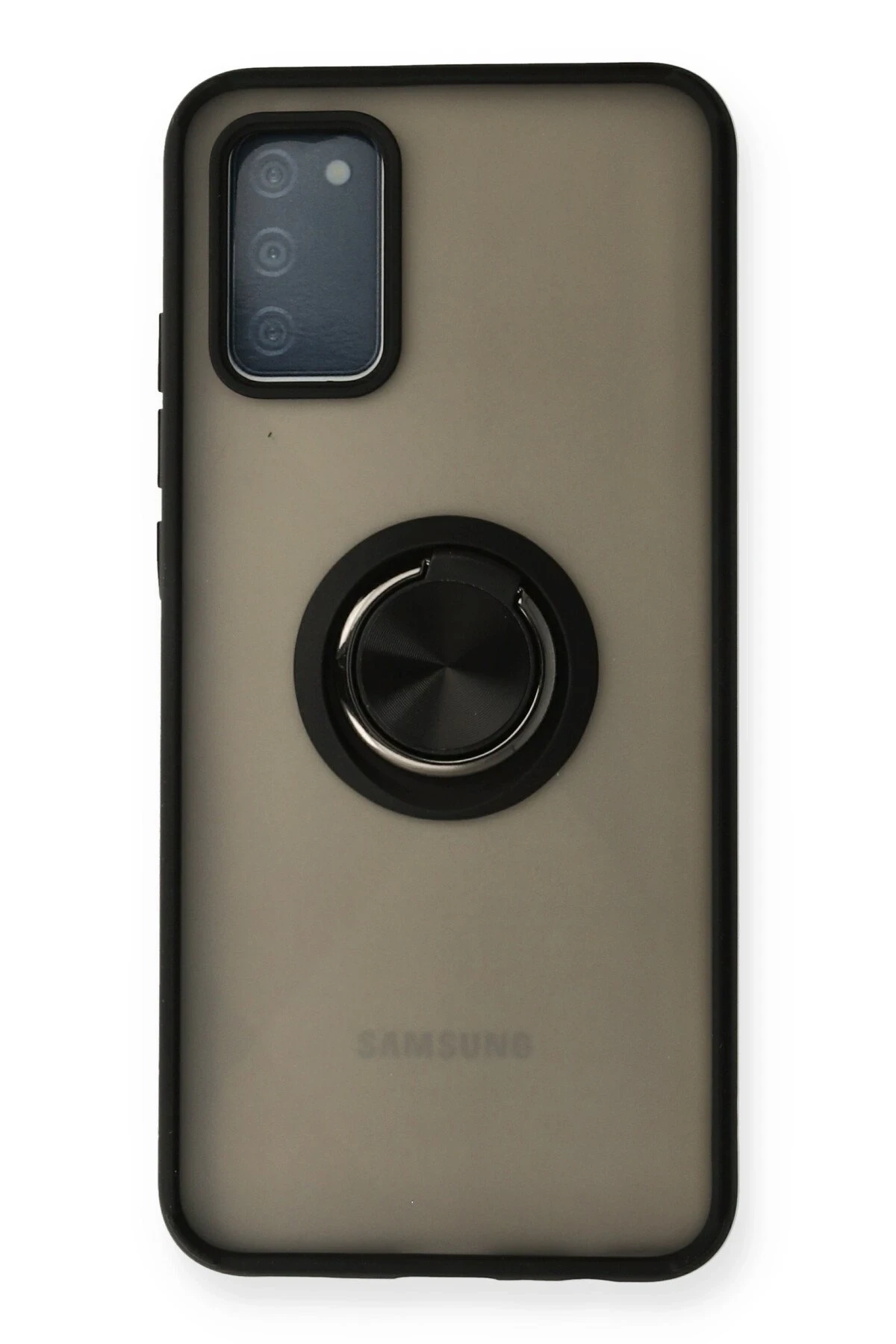 Newface Samsung Galaxy A02S Kılıf Montreal Yüzüklü Silikon Kapak - Siyah