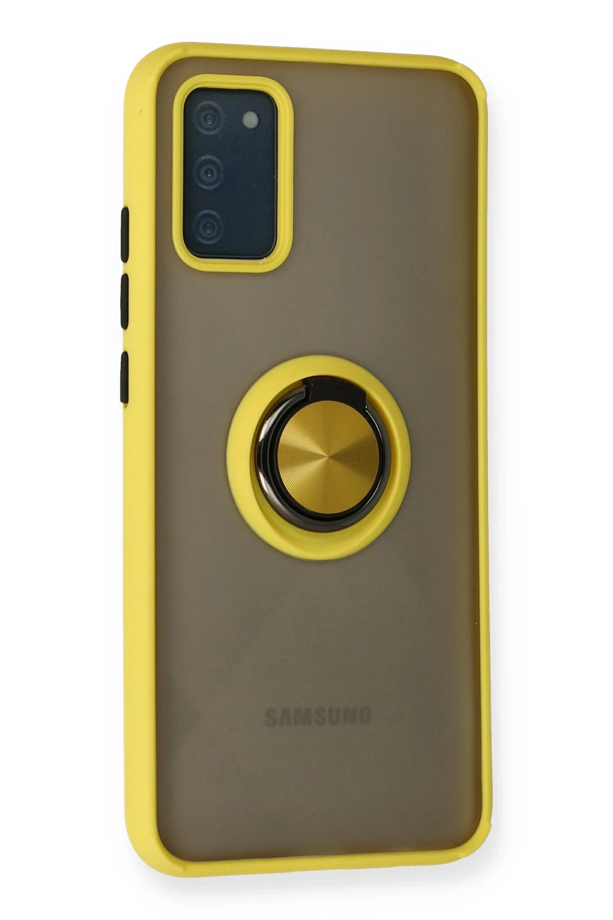 Newface Samsung Galaxy A02S Kılıf Montreal Yüzüklü Silikon Kapak - Sarı