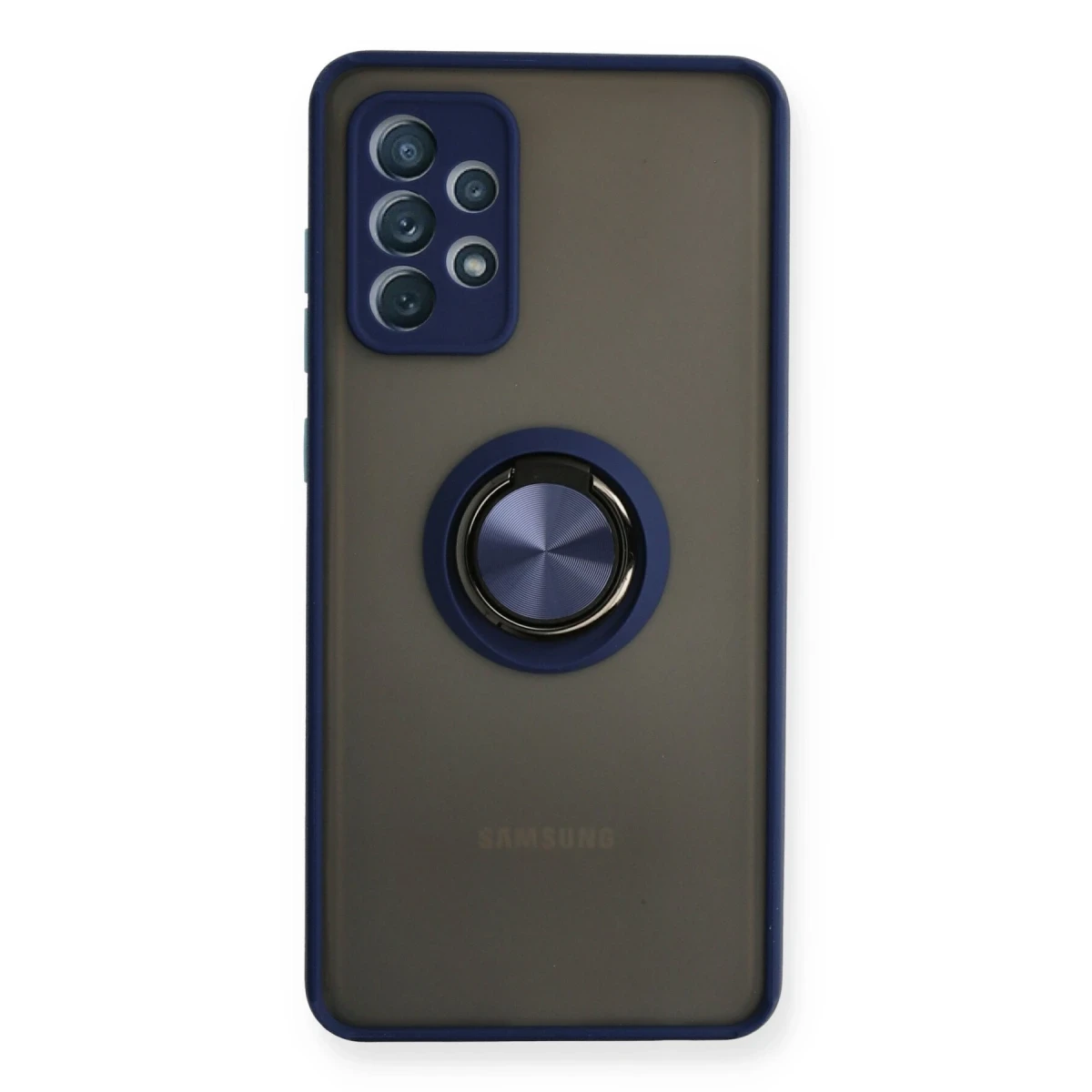 Newface Samsung Galaxy A72 Kılıf Montreal Yüzüklü Silikon Kapak - Lacivert
