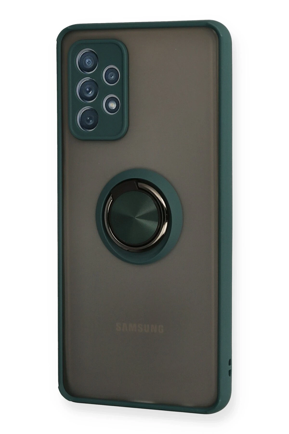 Newface Samsung Galaxy A72 Kılıf Montreal Yüzüklü Silikon Kapak - Yeşil