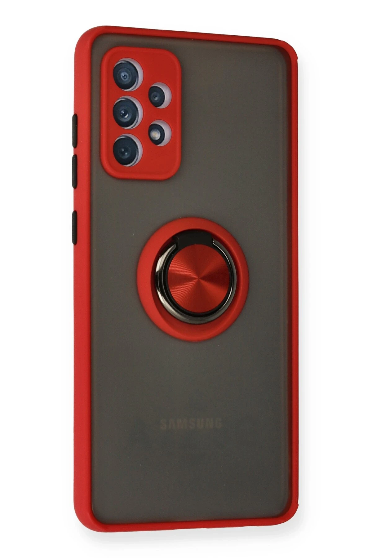 Newface Samsung Galaxy A72 Kılıf Montreal Yüzüklü Silikon Kapak - Kırmızı