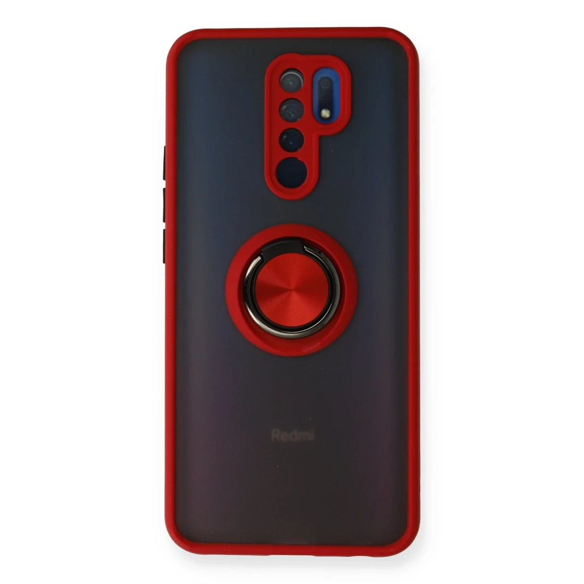 Newface Xiaomi Redmi 9 Kılıf Montreal Yüzüklü Silikon Kapak - Kırmızı