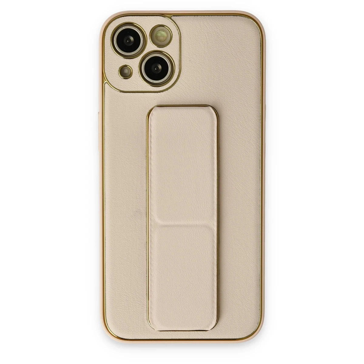 Newface Apple iPhone 14 Plus Kılıf Coco Deri Standlı Kapak - Gold
