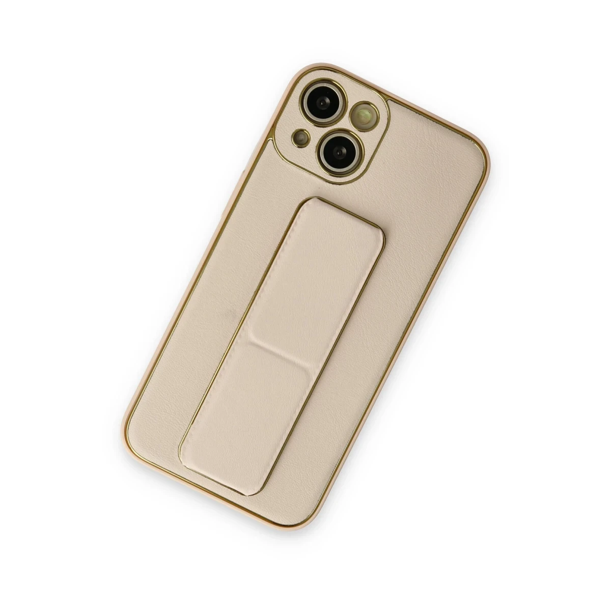 Newface Apple iPhone 14 Plus Kılıf Coco Deri Standlı Kapak - Gold