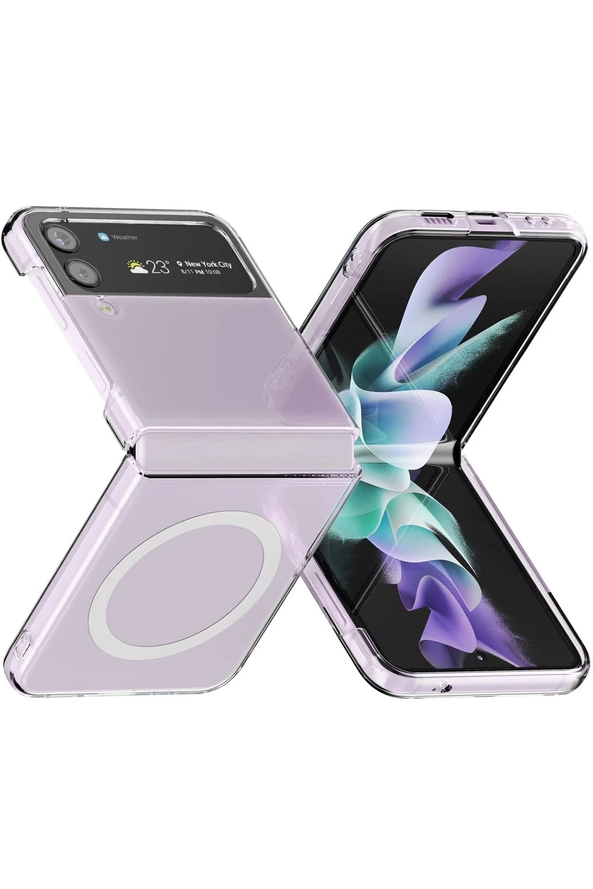 Newface Samsung Galaxy Z Flip 3 Kılıf Magneticsafe Şeffaf Silikon - Şeffaf