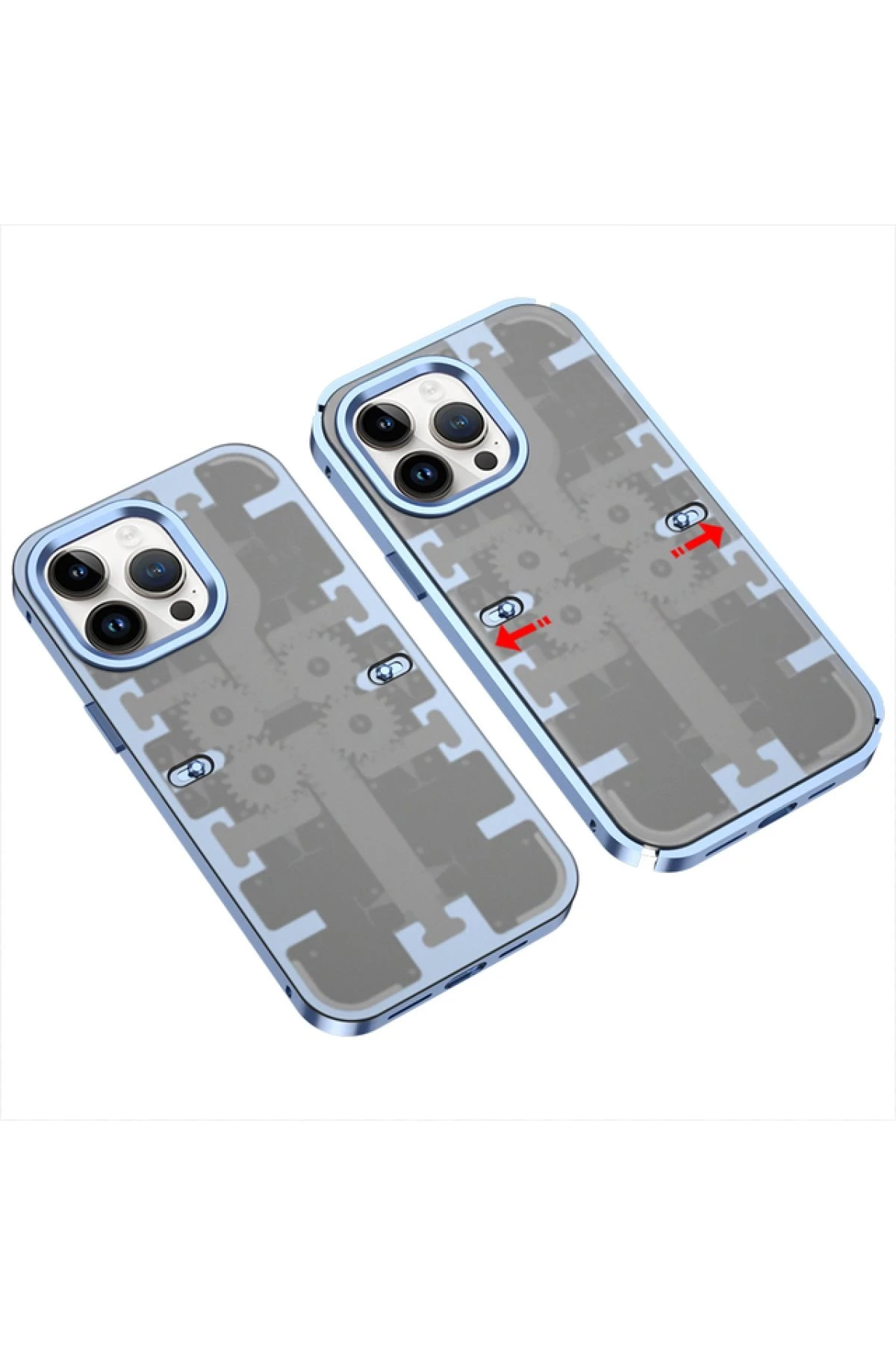 Newface iPhone 14 Pro Kılıf Mekanik Bumper Kapak - Mavi