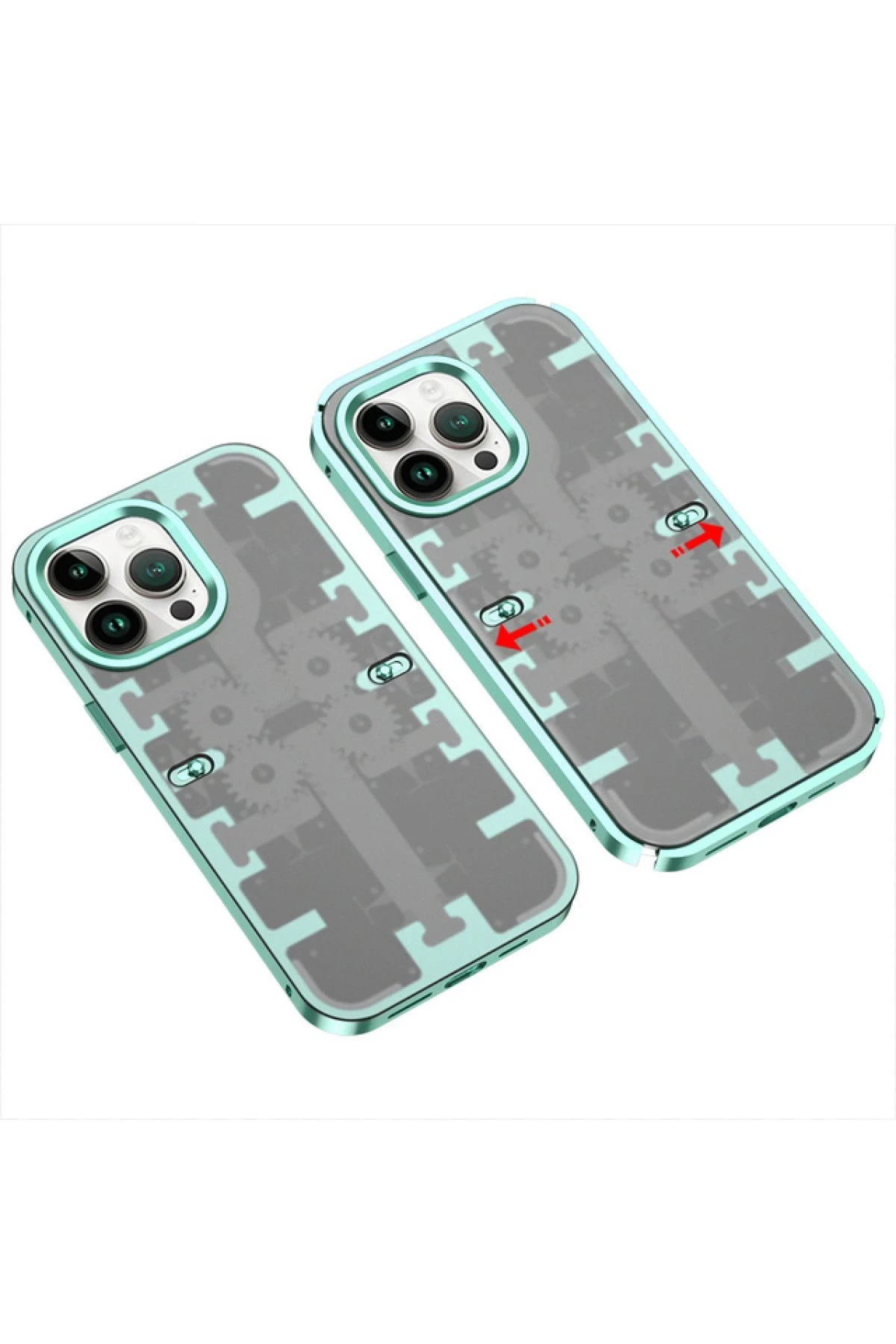 Newface iPhone 14 Pro Max Kılıf Mekanik Bumper Kapak - Yeşil